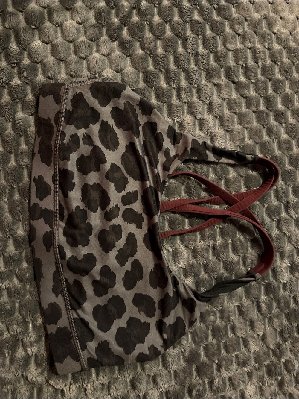 lululemon athletica Gray and Black Leopard Print Sports Bra with Burgundy Straps